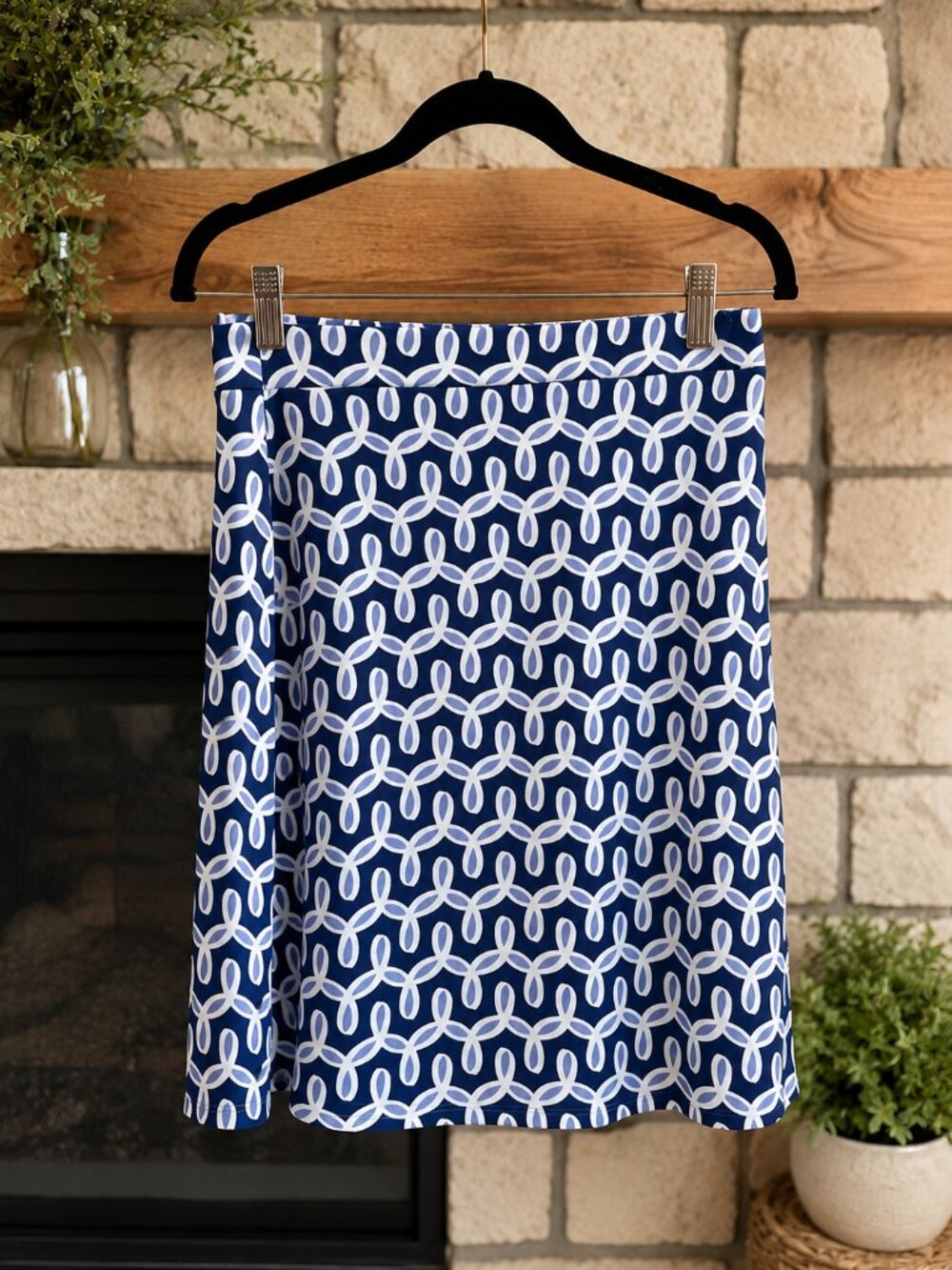 Leota Women's Blue Curlicue A-Line Mini Stretchy Skirt Size Small
